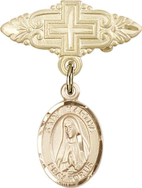 St. Martha Charm and Badge Pin with Cross