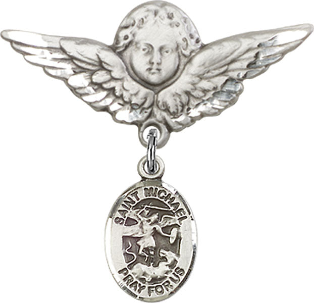 St. Michael the Archangel Charm and Angel with Larger Wings Badge Pin