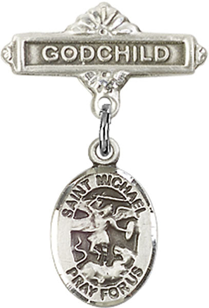 St. Michael the Archangel Charm and Godchild Badge Pin