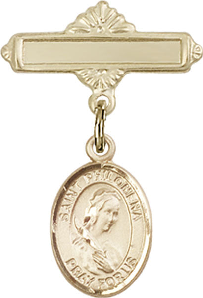St. Philomena Charm and Polished Engravable Badge Pin