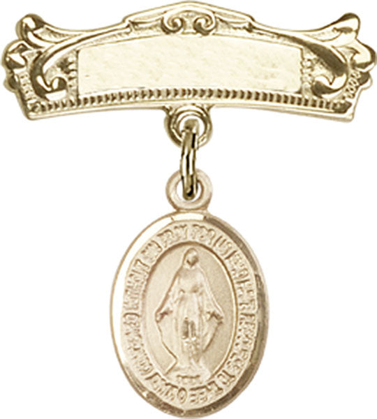 Miraculous Charm and Arched Polished Engravable Badge Pin