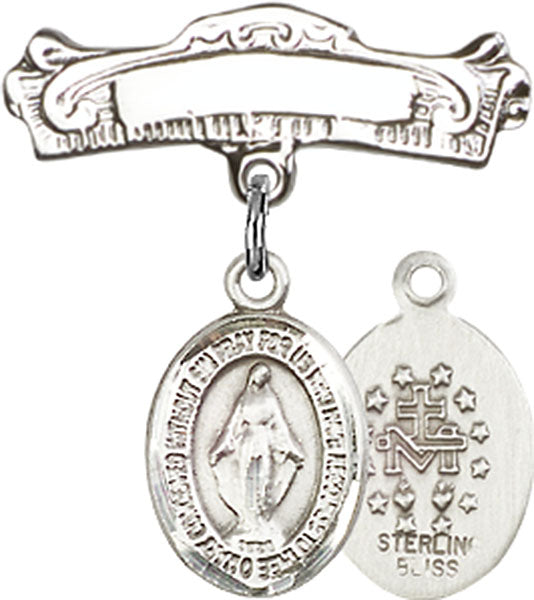 Miraculous Charm and Arched Polished Engravable Badge Pin