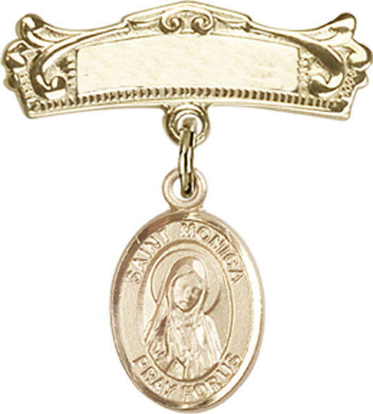 St. Monica Charm and Arched Polished Engravable Badge Pin