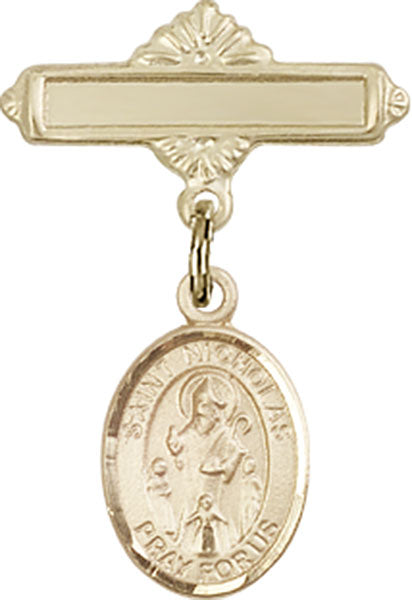St. Nicholas Charm and Polished Engravable Badge Pin