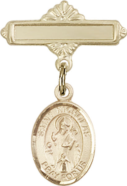 St. Nicholas Charm and Polished Engravable Badge Pin