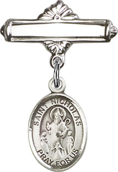 St. Nicholas Charm and Polished Engravable Badge Pin