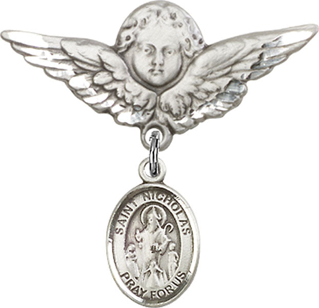 St. Nicholas Charm and Angel with Larger Wings Badge Pin