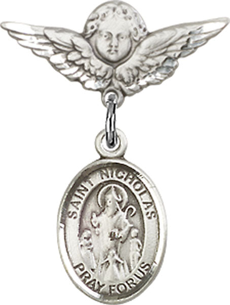 St. Nicholas Charm and Angel with Smaller Wings Badge Pin