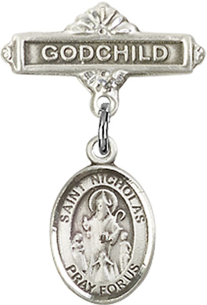 St. Nicholas Charm and Godchild Badge Pin