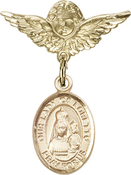 Our Lady of Loretto Charm and Angel with Smaller Wings Badge Pin