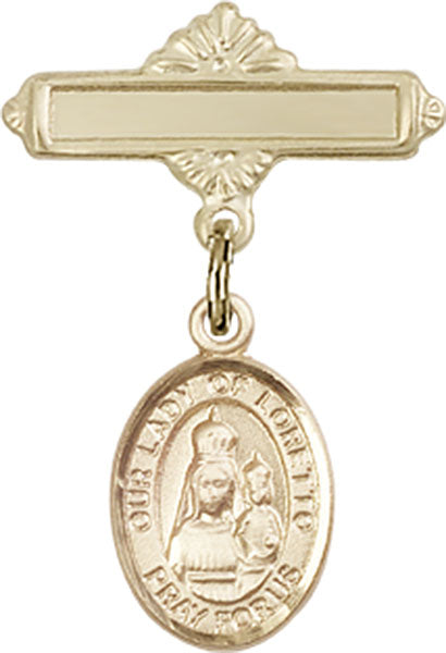 Our Lady of Loretto Charm and Polished Engravable Badge Pin
