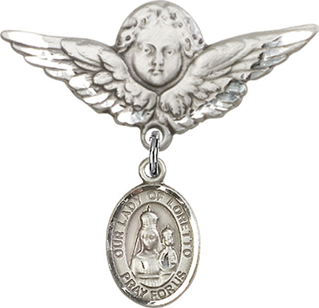 Our Lady of Loretto Charm and Angel with Larger Wings Badge Pin
