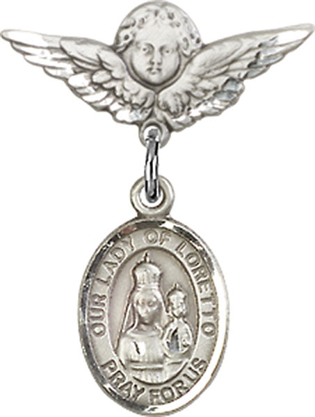 Our Lady of Loretto Charm and Angel with Smaller Wings Badge Pin