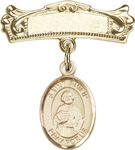St. Philip the Apostle Charm and Arched Polished Engravable Badge Pin