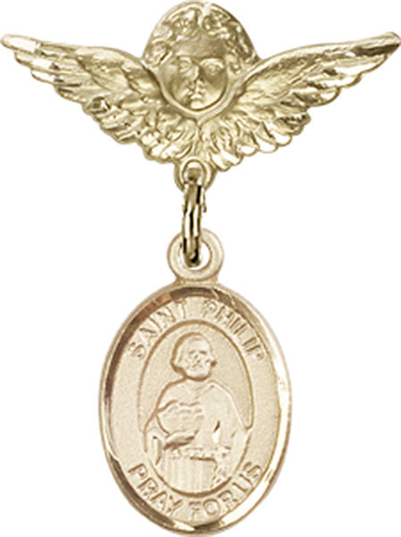 St. Philip the Apostle Charm and Angel with Smaller Wings Badge Pin
