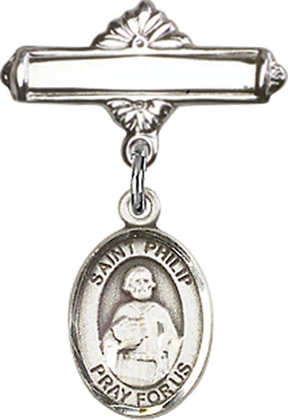 St. Philip the Apostle Charm and Polished Engravable Badge Pin