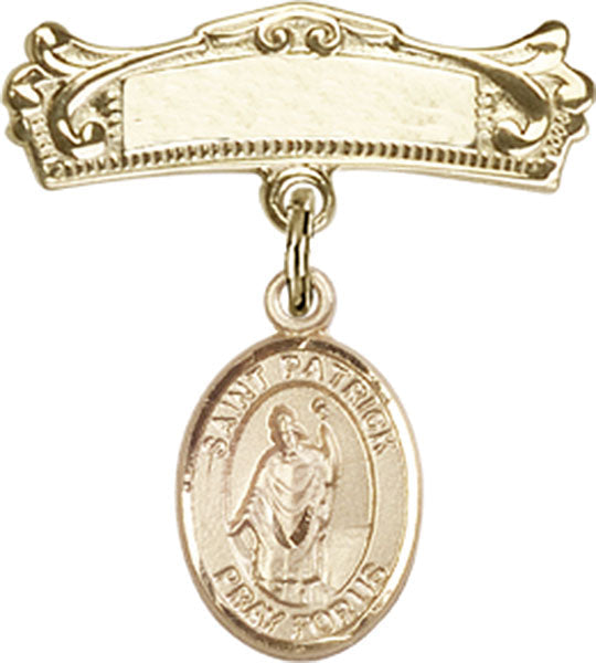 St. Patrick Charm and Arched Polished Engravable Badge Pin