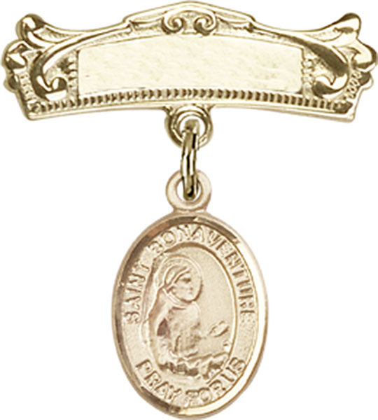 St. Bonaventure Charm and Arched Polished Engravable Badge Pin