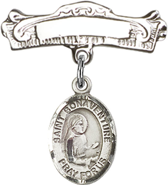St. Bonaventure Charm and Arched Polished Engravable Badge Pin