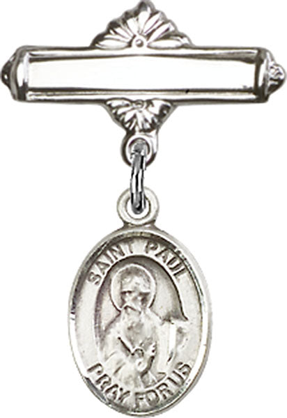 St. Paul the Apostle Charm and Polished Engravable Badge Pin