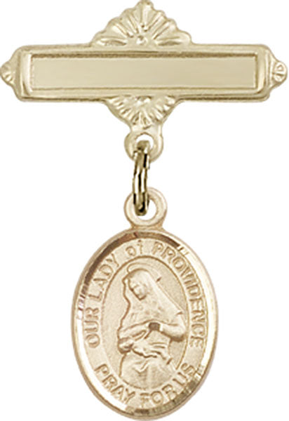 Our Lady of Providence Charm and Polished Engravable Badge Pin