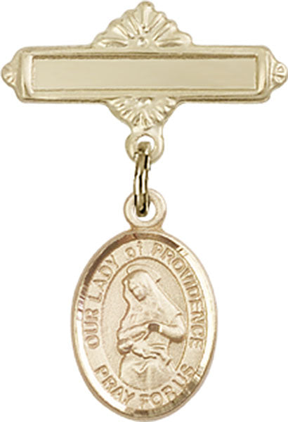 Our Lady of Providence Charm and Polished Engravable Badge Pin