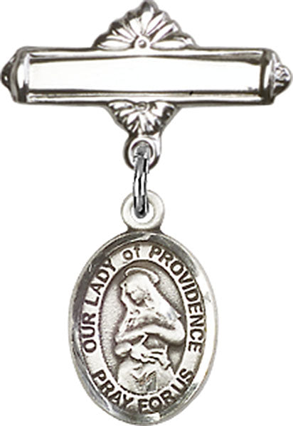 Our Lady of Providence Charm and Polished Engravable Badge Pin