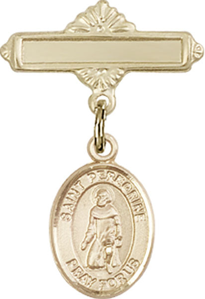 St. Peregrine Laziosi Charm and Polished Engravable Badge Pin