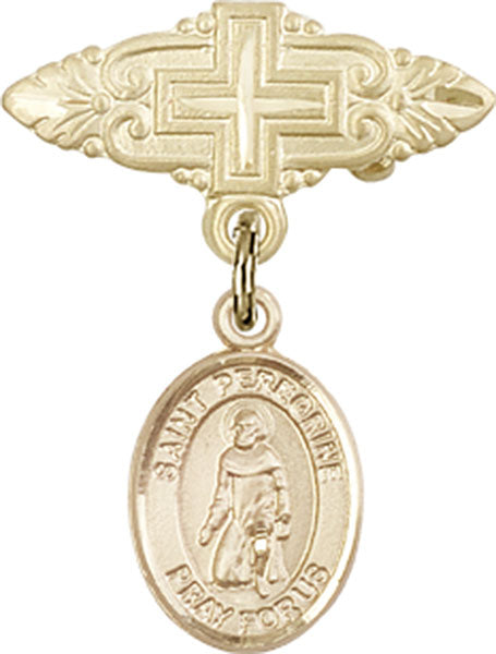 St. Peregrine Laziosi Charm and Badge Pin with Cross
