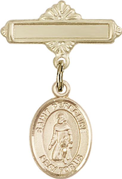 St. Peregrine Laziosi Charm and Polished Engravable Badge Pin