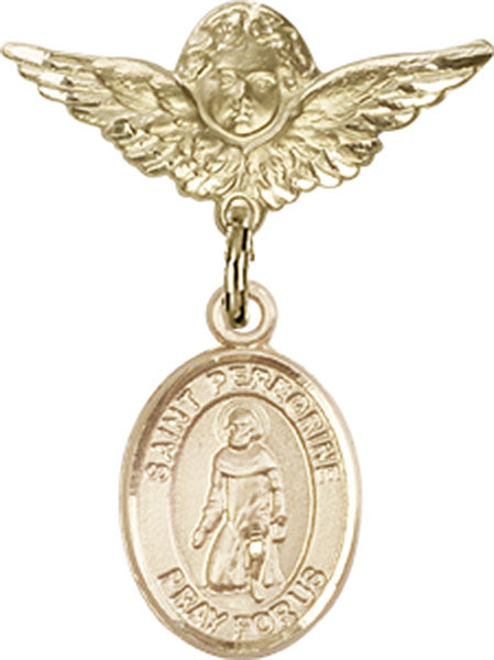 St. Peregrine Laziosi Charm and Angel with Smaller Wings Badge Pin