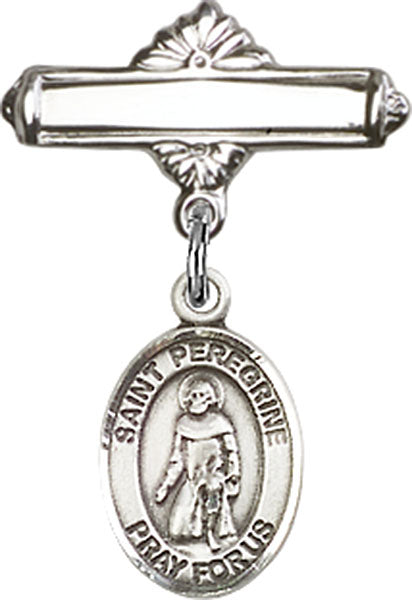 St. Peregrine Laziosi Charm and Polished Engravable Badge Pin