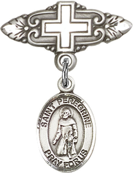 St. Peregrine Laziosi Charm and Badge Pin with Cross