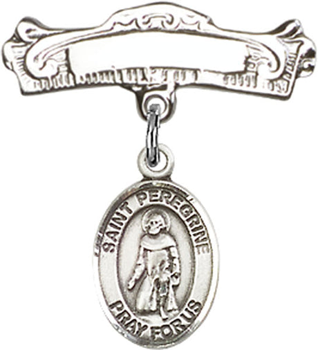 St. Peregrine Laziosi Charm and Arched Polished Engravable Badge Pin