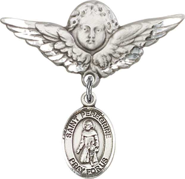 St. Peregrine Laziosi Charm and Angel with Larger Wings Badge Pin