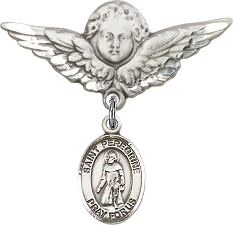 St. Peregrine Laziosi Charm and Angel with Larger Wings Badge Pin