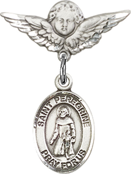 St. Peregrine Laziosi Charm and Angel with Smaller Wings Badge Pin