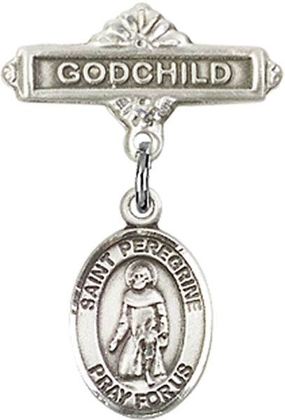 St. Peregrine Laziosi Charm and Godchild Badge Pin