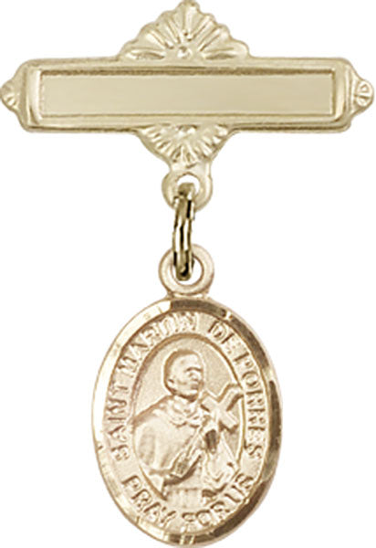 St. Martin de Porres Charm and Polished Engravable Badge Pin