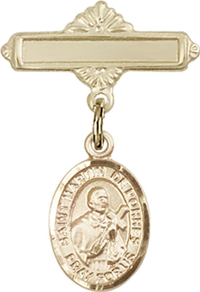 St. Martin de Porres Charm and Polished Engravable Badge Pin