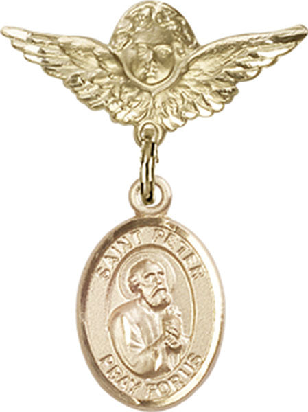 St. Peter the Apostle Charm and Angel with Smaller Wings Badge Pin