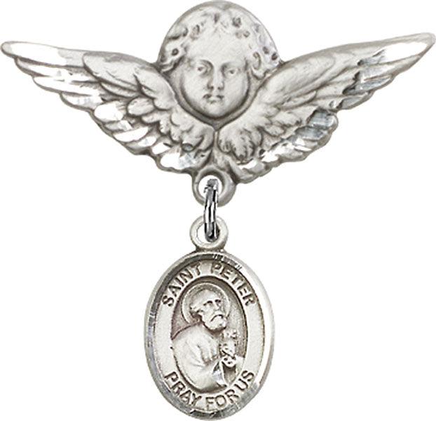 St. Peter the Apostle Charm and Angel with Larger Wings Badge Pin