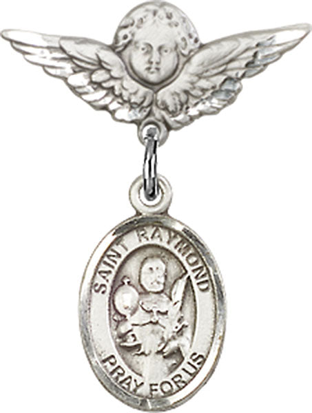 St. Raymond Nonnatus Charm and Angel with Smaller Wings Badge Pin