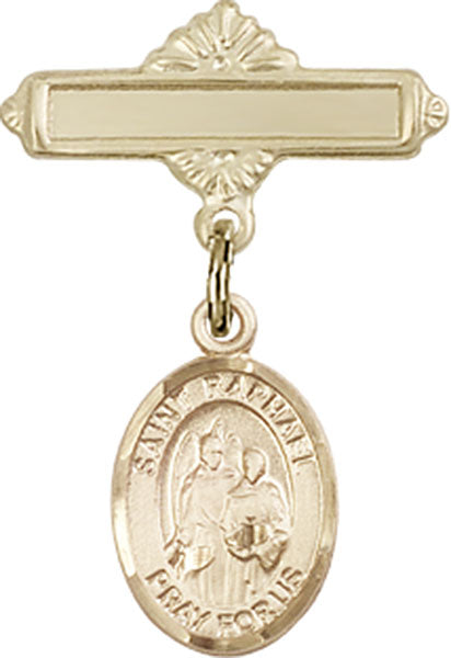 St. Raphael the Archangel Charm and Polished Engravable Badge Pin