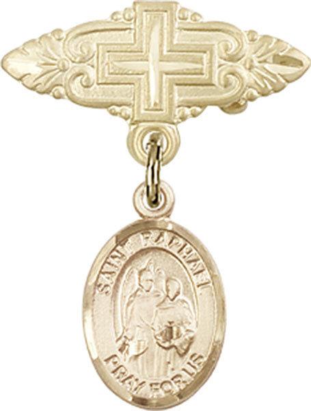 St. Raphael the Archangel Charm and Badge Pin with Cross
