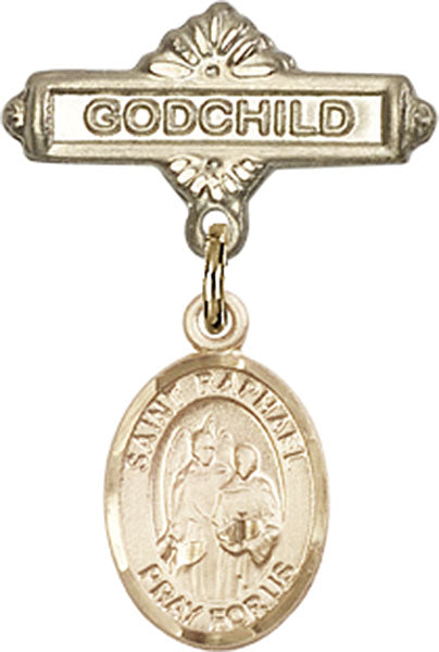 St. Raphael the Archangel Charm and Godchild Badge Pin