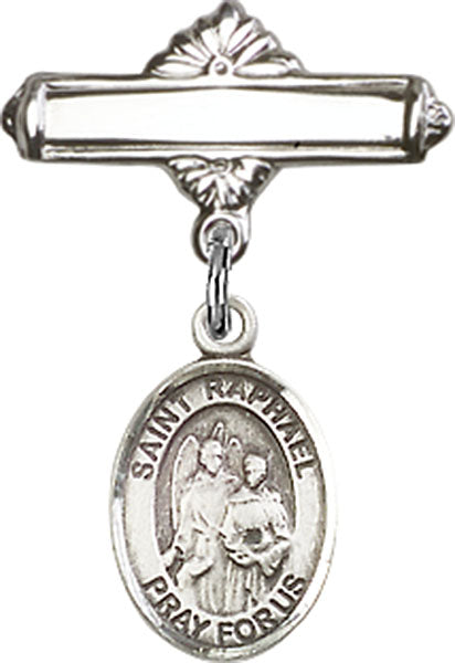 St. Raphael the Archangel Charm and Polished Engravable Badge Pin