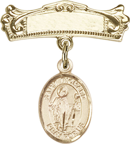 St. Richard Charm and Arched Polished Engravable Badge Pin
