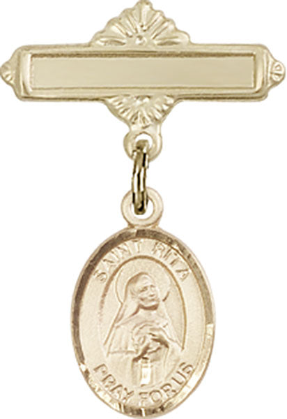 St. Rita of Cascia Charm and Polished Engravable Badge Pin