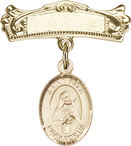 St. Rita of Cascia Charm and Arched Polished Engravable Badge Pin